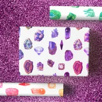 Hot Pink & Rainbow Vintage Crystals and Gems Wrapping Paper Sheets