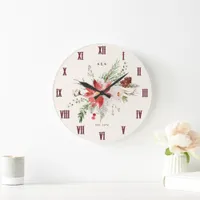 Monogram Christmas Gift Poinsettia Christmas Large Clock