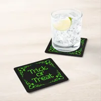 Slime Green Trick or Treat Square Paper Coaster