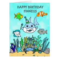 Jumbo Shark And Sea Creatures Birthday Card