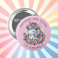 Personalized Pink Unicorn Girl's Birthday Button