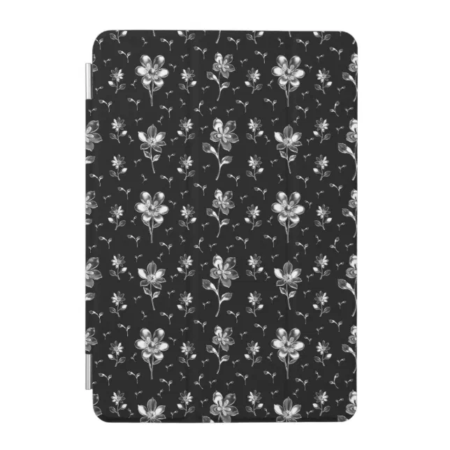 Black And White Floral Pattern Metallic Flowers iPad Mini Cover