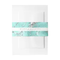 Marble Glitter Wedding Teal Silver V2 ID644 Invitation Belly Band