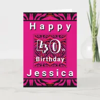 Pink Orange Black Swirly Pattern 40th Birthday Thank You Card