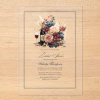 Transparent Acrylic Wine and Floral Bridal Shower Acrylic Invitations