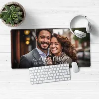 Mr Mrs Script Heart Arrows Newlywed Desk Mat