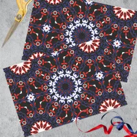 Black Red White Blue Ethnic Boho Mosaic Pattern  Tissue Paper