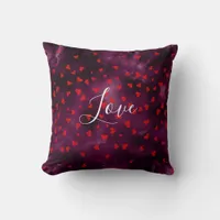 Plum Elegant Grunge Red Hearts White Script Love Throw Pillow