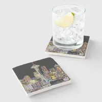 Dark be the Night - Luminous Seattle Skyline Stone Coaster