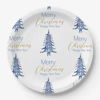 Blue Pagoda Christmas Tree Pattern Paper Plate