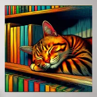 Sleepy Comic Book Style Cat Sleeping Poster