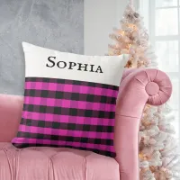 Personalized Name Pink Buffalo Plaid Check Pattern Throw Pillow