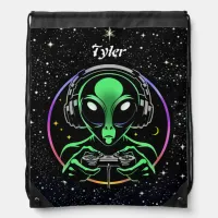 Alien Playing Video Games | Stellar Game Smasher Drawstring Bag
