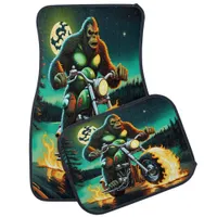 Bigfoot Roars Past on a Fiery Motorcycle Ride Car Floor Mat