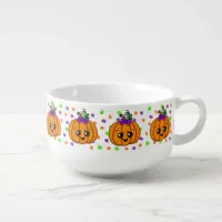 Adorable Halloween Pumpkin with Polka Dots Soup Mug