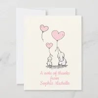 Elegant Baby Girl Pink Heart Balloons & Elephants Thank You Card