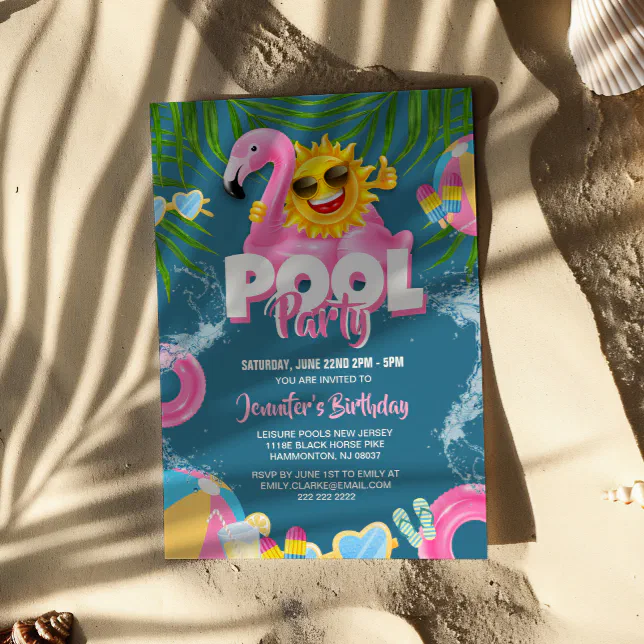 Cool Pool Party | Swimming Birthday Pink Flamingo Invitation