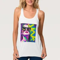 Colorful Hipster Lady in Sunglasses Modern Art Tank Top