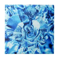 Blue Ice Rose Photo Edit Ceramic Tile