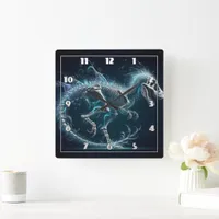 Ethereal Dinosaur Skeleton in Motion at Night Square Wall Clock