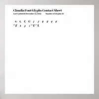 Claudia Font Glyphs Contact Sheet Poster