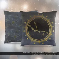 Dark Zodiac Astrology: Taurus Black & Gold Throw Pillow