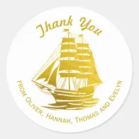 Golden Tall Ship Sailing Boat Sailboat Thank You Classic Round Sticker