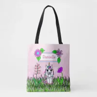 Whimsical Unicorn, Flowers and Butterfly Girl's Tote Bag