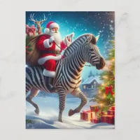 Fantasy Santa and a Zebra Postcard