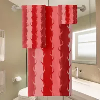 Modern striped design in various shades of red bath towel set