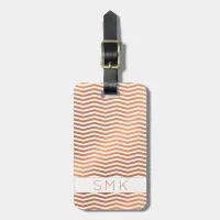 Modern Rose Gold Foil Chevron on White Monogram Luggage Tag