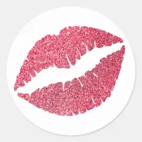 Crimson Glitter Lips Print Classic Round Sticker