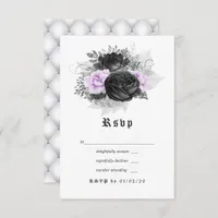 Black Purple and Silver Floral Gothic Wedding RSVP Card