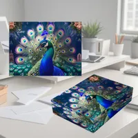 Gorgeous peacock with teal and gold plumage paperweight