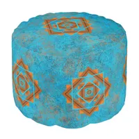 Southwest Mountain Peaks Turquoise Geometric Pouf