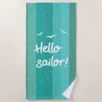 Hello Sailor Fun Boat Crew, Decking Blue Striped Beach Towel