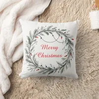 Minimalist Christmas Wreath and Lights Throw Pillow