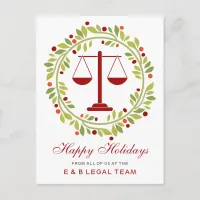 Red Scale Holly Wreath Simple Attorney Christmas Holiday Postcard