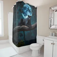 Majestic Black Panther on Tree with Moon Shower Curtain