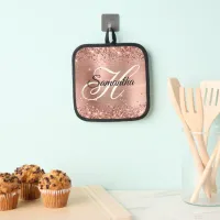 Glittery Rose Gold Foil Fancy Monogram Pot Holder