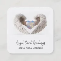 *~* Sparkle Opal Heart QR Angel Wings AP78 WHITE Square Business Card