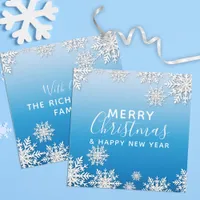 White Winter Papercut Snowflakes Ornaments on Blue Holiday Card