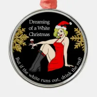 Dreaming of a White Christmas, Retro Pinup Girl  Metal Ornament