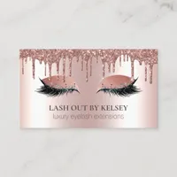 Makeup Artist Lashes Rose Gold Dripping Glitter Business Card