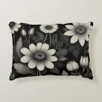 Doodle Black & White flowers graphic illustration  Accent Pillow