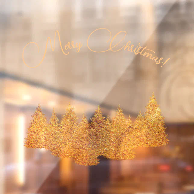 Merry Christmas - minimalist - golden fir trees Window Cling