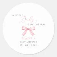 Baby Is on the WAY Pink Bow Girl Baby Shower Classic Round Sticker