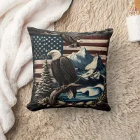 Majestic Eagle Over American Landscape at Dusk Throw Pillow