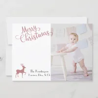 Rose Gold Pink Faux Glitter Reindeer Christmas Holiday Card