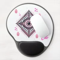 Hamsa Hand with Evil Eye and Hearts Pink on white Gel Mouse Pad